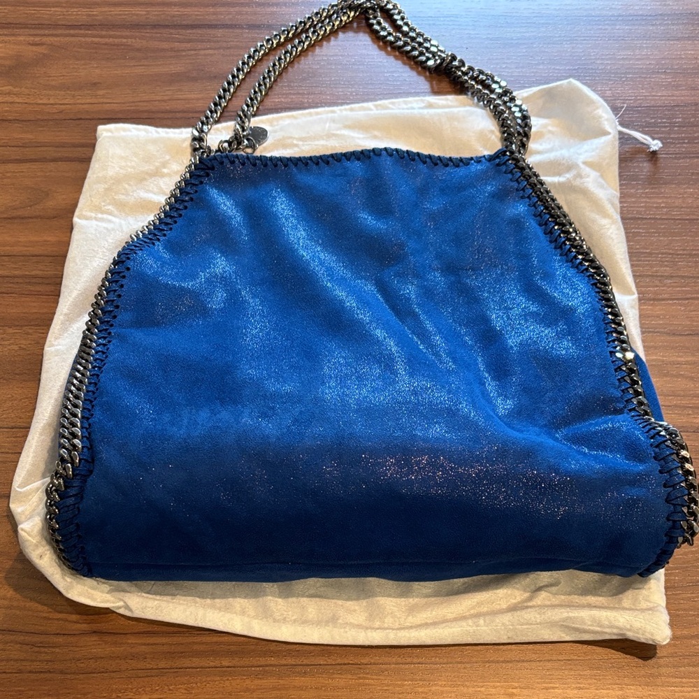 Blue Chain-Trim Shoulder Bag